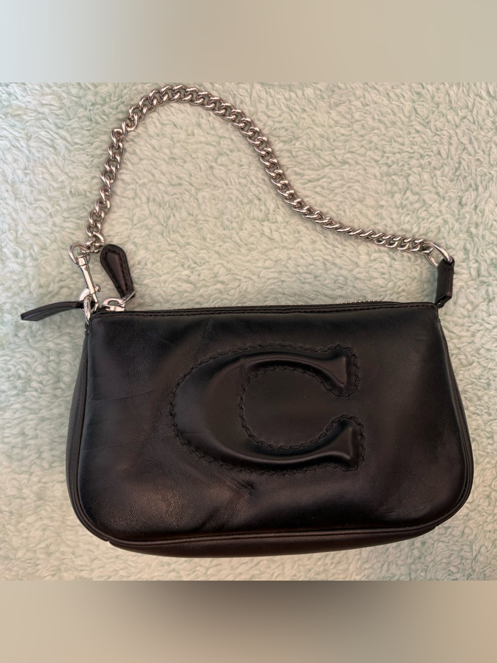 Coach Black Leather Shoulder Bag with Silver Chain